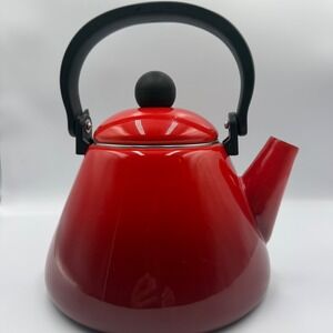 Le Creuset Zen Tea Kettle Red Enamel‎ on Steel 1.7 Qt Whistling Stovetop Pot